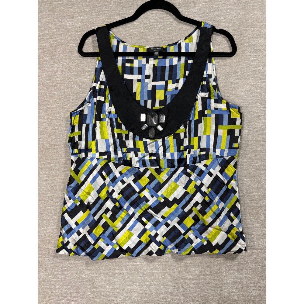 Nine West Woman 14W 100% Silk Geometric Jeweled Babydoll Top - Picture 2 of 9
